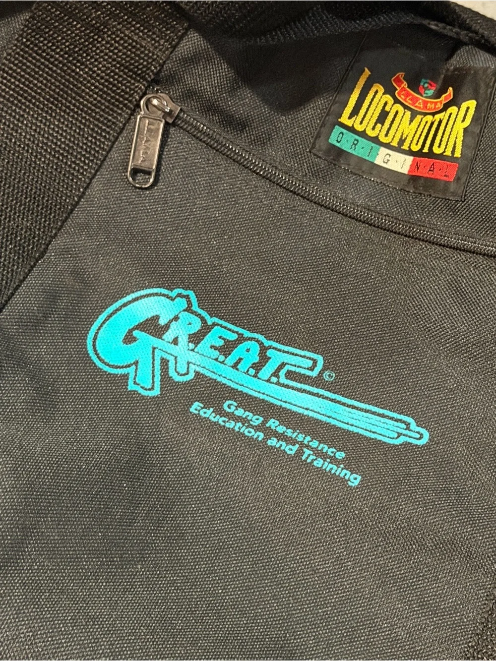 Vintage 90s Locomotor Great Gear Duffel Bag - Black with Teal Logo